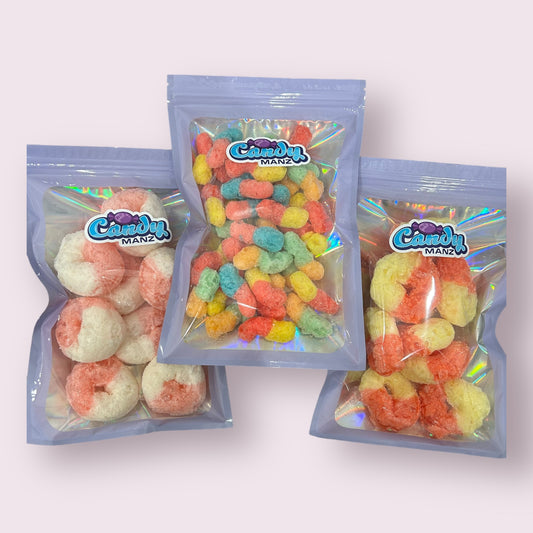 Freeze-Dried Gummy Candy Trio - Gummy Worms, Peach Rings, & Watermelon Rings Combo Pack